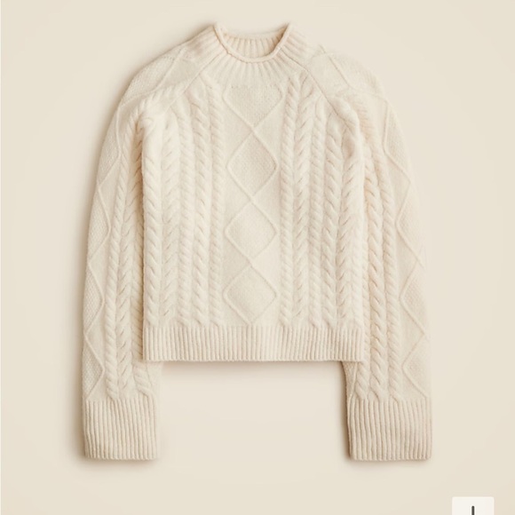 J crew heather ivory Cable-knit Rollneck™ sweater in Supersoft yarn - Picture 2 of 7